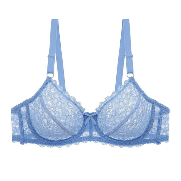 KHONTS,Women's Underwire Lace Push up Bras Supportive Lift Soft Bra Spaghetti Adjustable Strap Unlined Bralettes Blue 105C