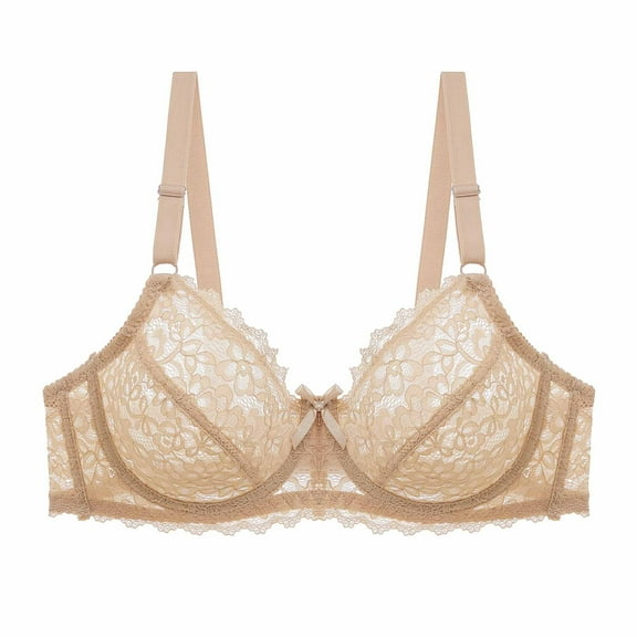 KHONTS,Women's Underwire Lace Push up Bras Supportive Lift Soft Bra Spaghetti Adjustable Strap Unlined Bralettes Khaki 100C
