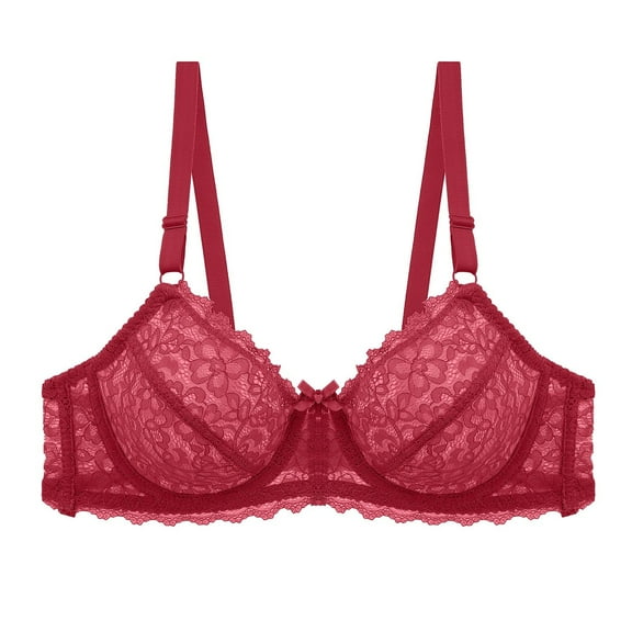 KHONTS,Women's Underwire Lace Push up Bras Supportive Lift Soft Bra Spaghetti Adjustable Strap Unlined Bralettes Red 105C