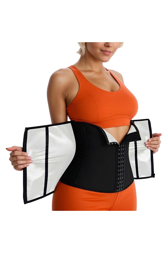Women's Waist Trainer Corset with Zipper Sweat Waist Trimmer for Women Workout Belt Corset Shapewear Silver L