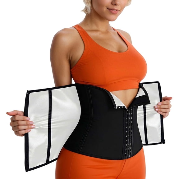 KHONTS Women's Waist Trainer Corset with Zipper Sweat Waist Trimmer for Women Workout Belt Corset Shapewear Silver XL
