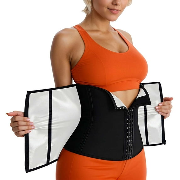 KHONTS Women's Waist Trainer Corset with Zipper Sweat Waist Trimmer for Women Workout Belt Corset Shapewear Silver XXXL