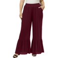 thumbnail image 1 of KHONTS Women's Wide Leg Pants Flowy Boho Elastic High Waist Ruffle Hem Palazzo Pants Plus Size Pleated Vacation Pants Red XL, 1 of 4