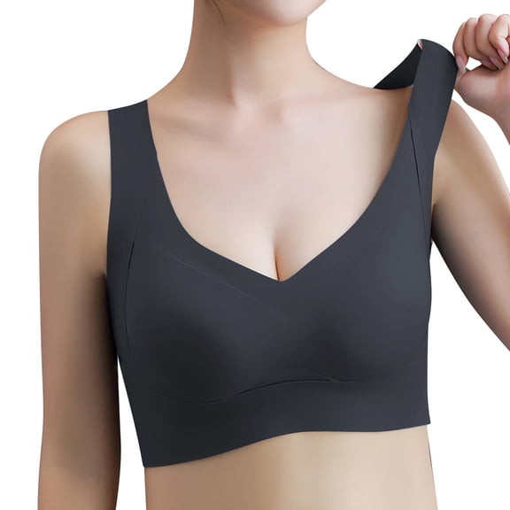 KHONTS Women's Wireless Comfortable Push up Bras Full Support Lift Bralette Soft Flexible Invisible Under Bra Black M