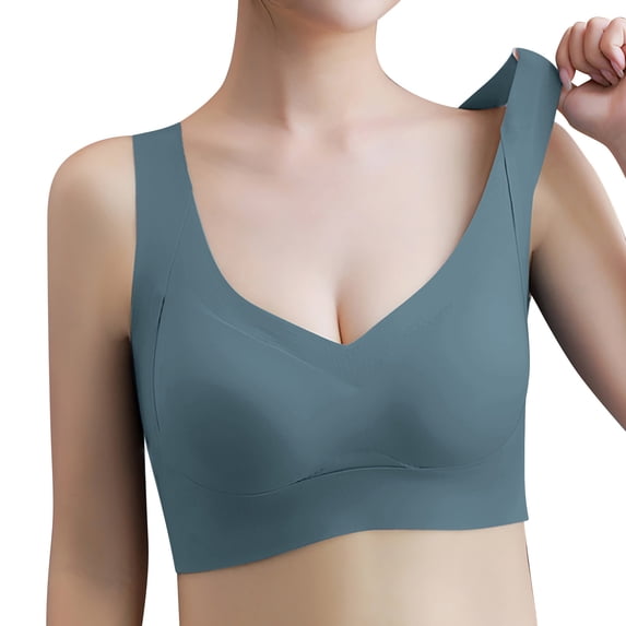 KHONTS Women's Wireless Comfortable Push up Bras Full Support Lift Bralette Soft Flexible Invisible Under Bra Blue M