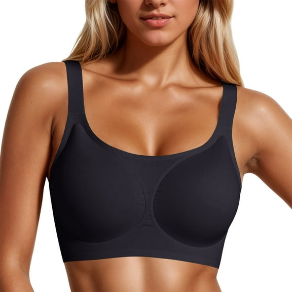KHONTS,Women's Wireless Full Coverage Bras No Underwire Everyday Bras Comfortable Wireless Padded Bralettes Black XL
