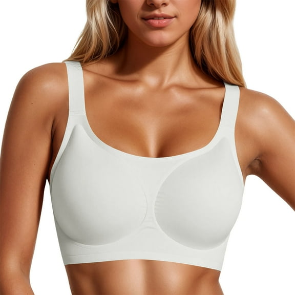 KHONTS,Women's Wireless Full Coverage Bras No Underwire Everyday Bras Comfortable Wireless Padded Bralettes White XL