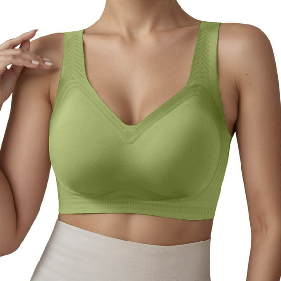 KHONTS,Women's Wireless Seamless Bras Push up Full Coverage No Underwire Bra Everyday Regular and Plus Size Bralettes Green M