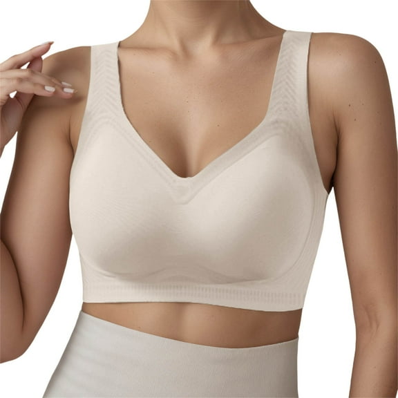 KHONTS,Women's Wireless Seamless Bras Push up Full Coverage No Underwire Bra Everyday Regular and Plus Size Bralettes White XXXL
