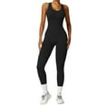 thumbnail image 1 of KHONTS Women's Workout Jumpsuits Seamless Yoga Gym Bodycon Rompers Racerback Tummy Control Outfits with Padded Bra Black M, 1 of 5