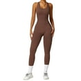 thumbnail image 1 of KHONTS Women's Workout Jumpsuits Seamless Yoga Gym Bodycon Rompers Racerback Tummy Control Outfits with Padded Bra Brown M, 1 of 5