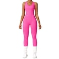 thumbnail image 1 of KHONTS Women's Workout Jumpsuits Seamless Yoga Gym Bodycon Rompers Racerback Tummy Control Outfits with Padded Bra Hot Pink S, 1 of 5