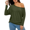 thumbnail image 1 of KHONTS Women's off the Shoulder Batwing Long Sleeve Shirts Tunic Casual Fashion Pullover Tops Green XL, 1 of 5