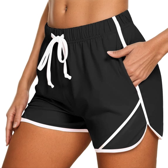 KHONTS Womens Athletic Shorts Running Dolphin Shorts with Pockets and Drawstring Black M