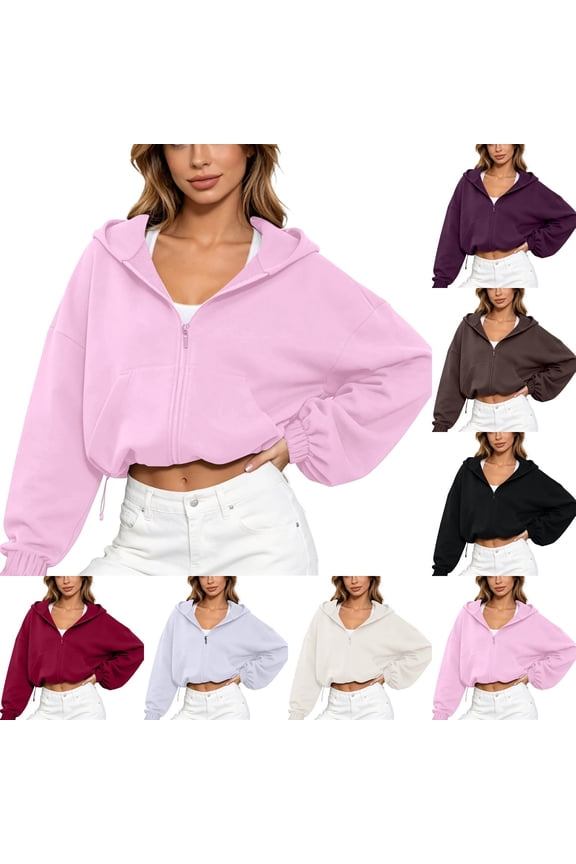 Womens Bubble Zip up Hoodies Casual Long Sleeve Fashion Cropped Sweatshirts 20s Hooded Jackets RD1 S