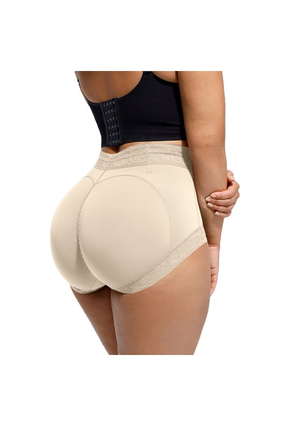 ,Womens Briefs Lifter Padded Control Panties Enhancer Underwear Shapewear Boyshort Beige L