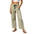 thumbnail image 1 of KHONTS Womens Summer Linen Striped Barrel Pants Comfy Drawstring Capri Pant with Pockets Beach Vacation Trousers Z01-Green S, 1 of 7