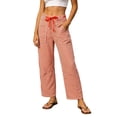thumbnail image 1 of KHONTS Womens Summer Linen Striped Barrel Pants Comfy Drawstring Capri Pant with Pockets Beach Vacation Trousers Z01-Red L, 1 of 8