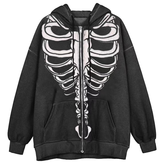 KHONTS Womens Y2k Zipper Hoodie Long Sleeve Sweatshirt Punk Grunge Tops Oversized Rero Streetwear Black XL