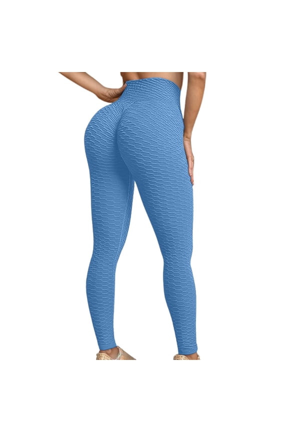 Yoga Leggings for Women High Waist Pants Tummy Control Booty Bubble Lifting Workout Running Tights Blue XXL