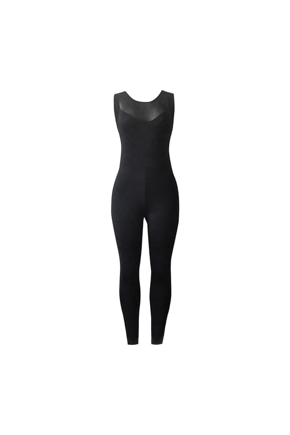 Yoga Suit for Women One-Piece Sleeveless Hollow out See Through Jumpsuit for Gym Black S