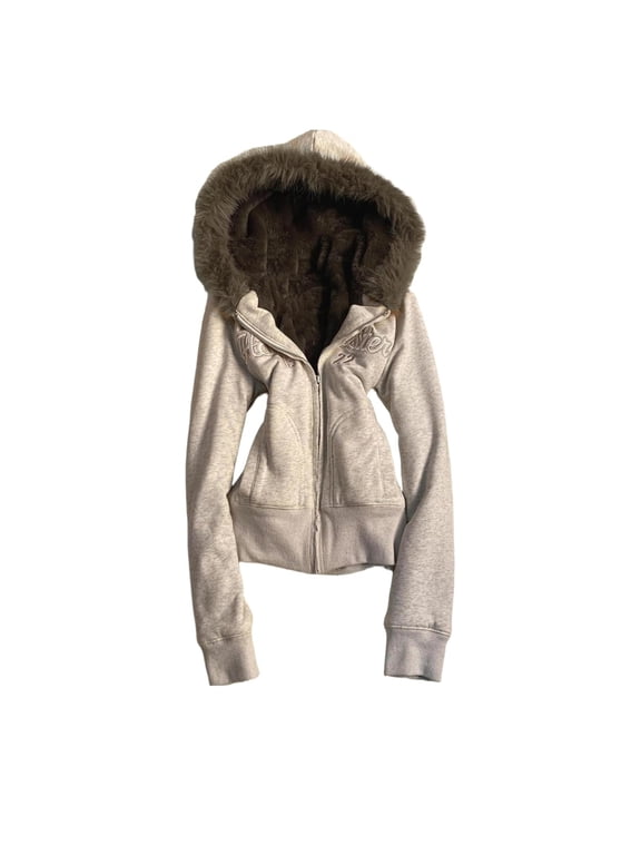 Zip up Hoodie Women 2000s Preppy Clothes Retro Sweatshirt Fall Winter Streetwear Jackets Grey L