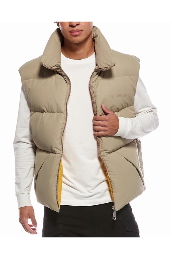 mens Oversized Puffer Vest, 1, Tan