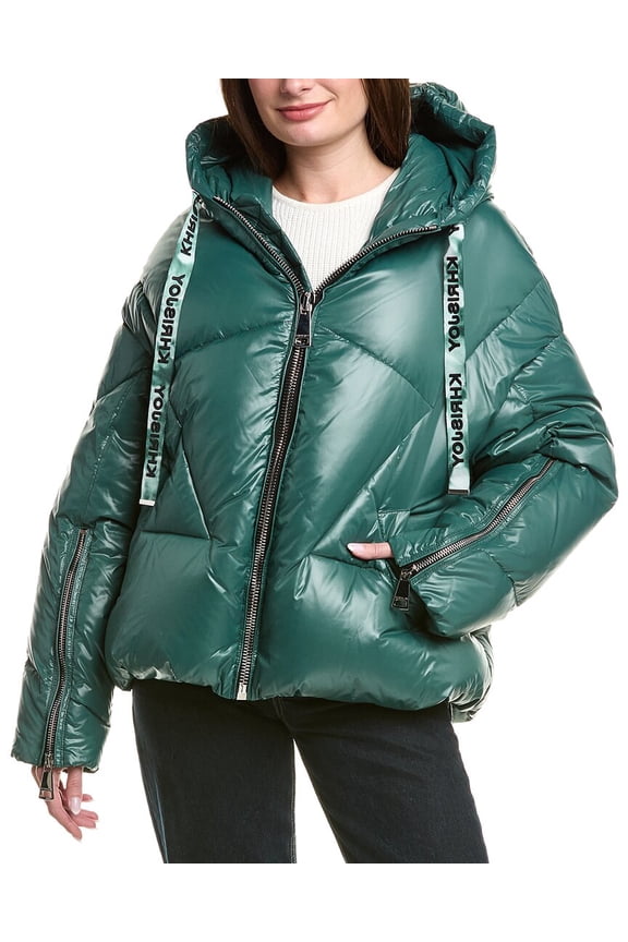 womens  Khris Iconic Shiny Puffer Jacket, 0, Green