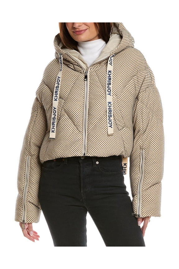womens Khris Rhinestone Crop Puffer Down Jacket, 0, Brown