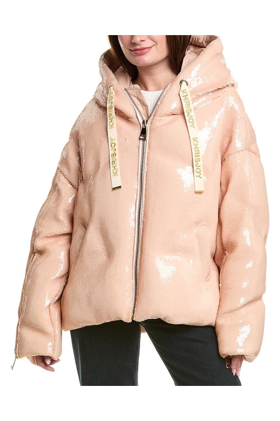 womens Khris Scale Sequin Puffer Jacket, 0, Brown
