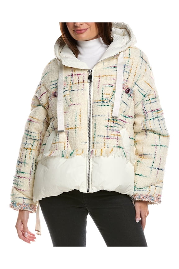 womens Khris Wool-Blend Tweed Puffer Jacket, 0