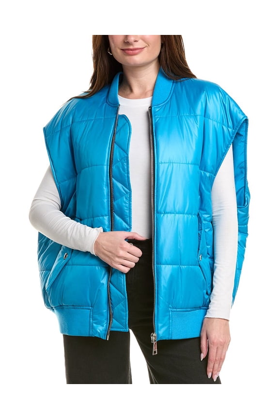 womens Oversized Bomber Vest, 1, Blue