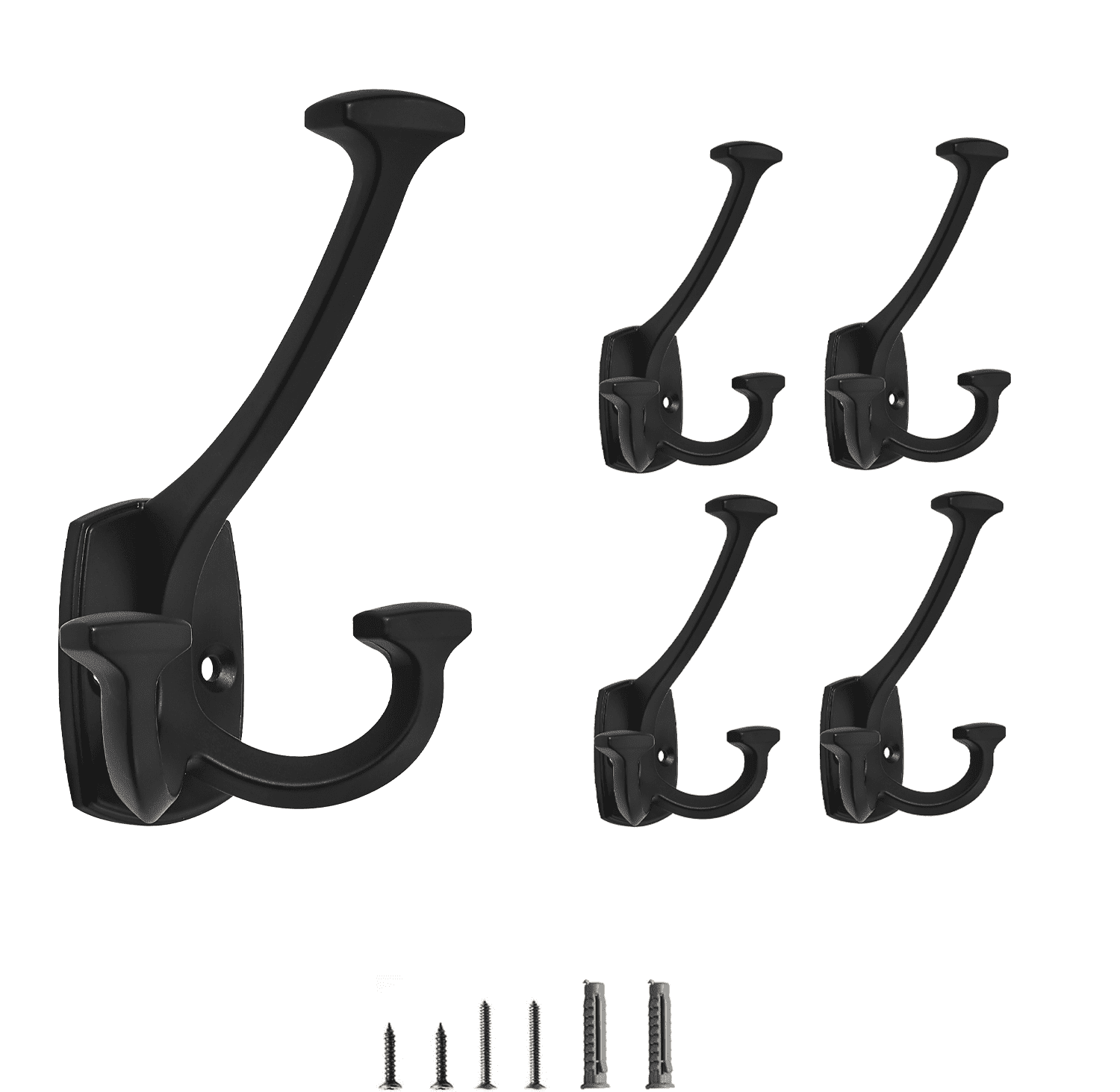 KHTUMEWARE Large Wall Double-Sided Hook 5 Pack Matte Black Hook ...