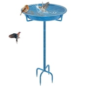 KHayRovies Metal Bird Bath for Outside, 36.2" Height Birdbath Bowl Standing Bird Feeders for Outdoors with 4 Prongs Base Stake, Freestanding Birdfeeders for Garden Yard Lawn Decor Retro Blue