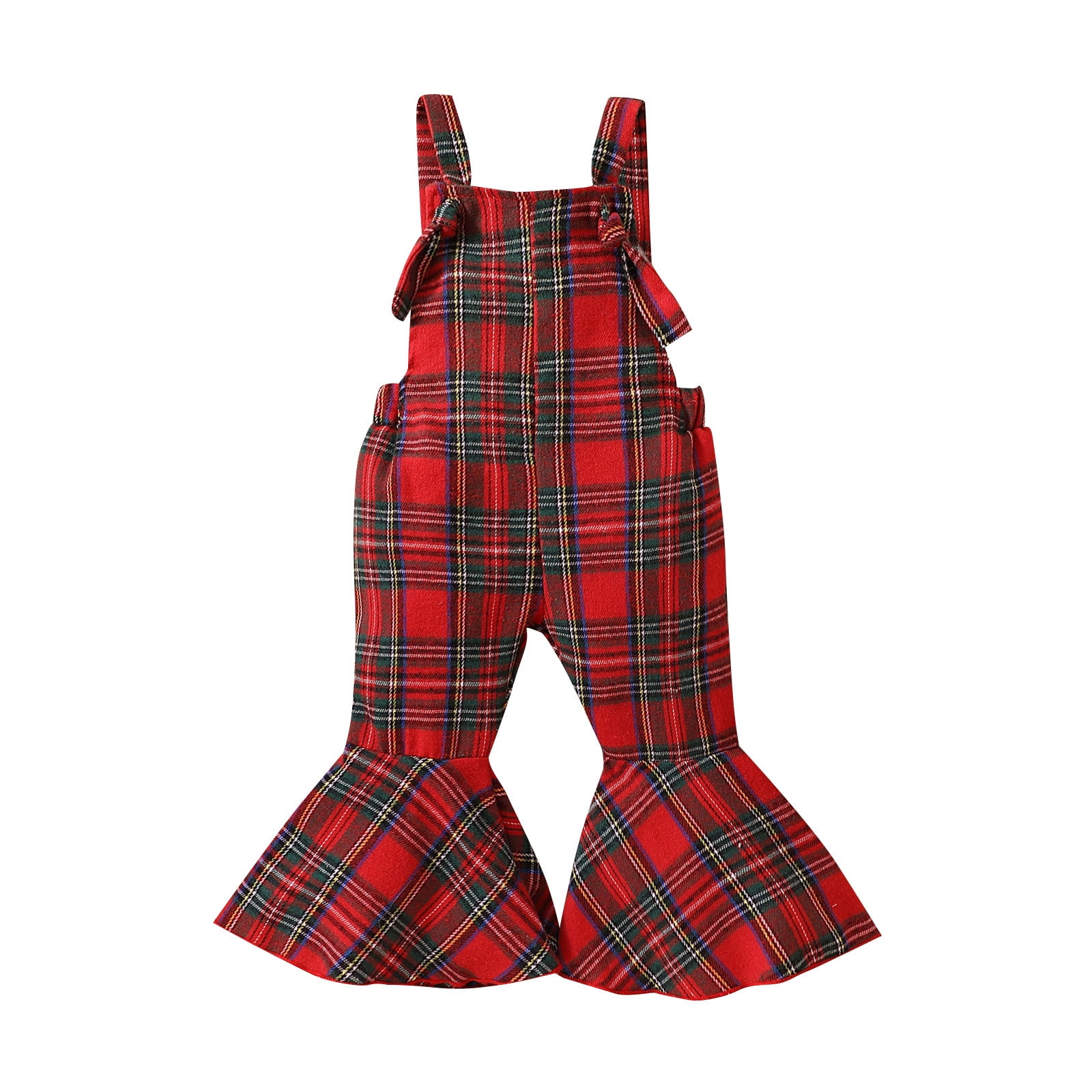 KI8jcuD Baby Girl 912 Months Clothes Toddler Girls Sleeveless Plaid Prints Romper Bell Bottoms