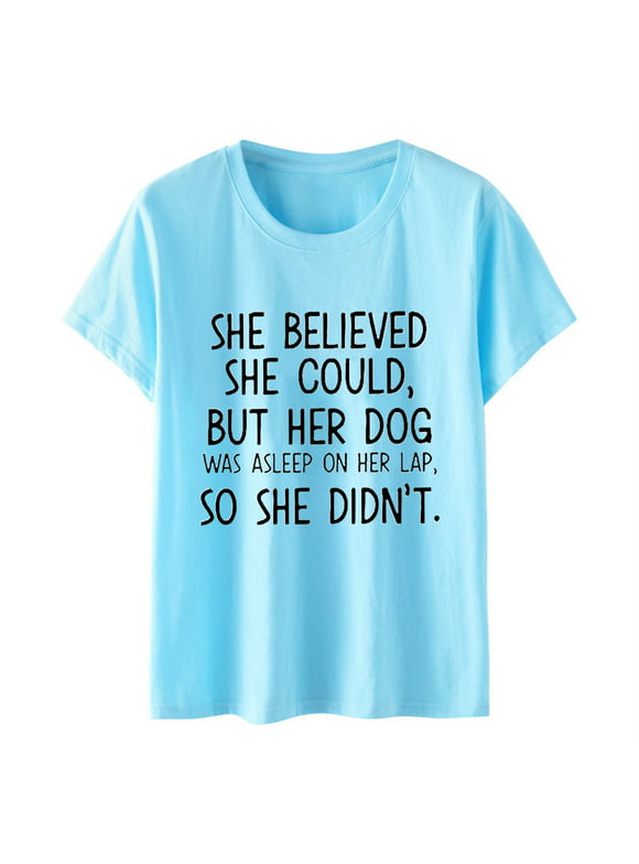 KI-8jcuD Cute Casual Tops for Women Women Dog Lover Letter Print T Shirts Summer Casual Pullover Tops Short Sleeve Women Tees Hike Long Sleeve S Sky BlueS