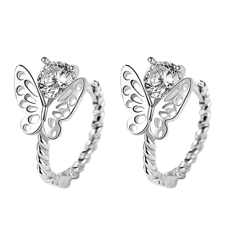 Ki-8jcud Earrings ForWoman Small Butterfly Stud Earrings Super Shiny Diamond Earrings Light Earrings Press Earrings for Women Tropical Earrings Long