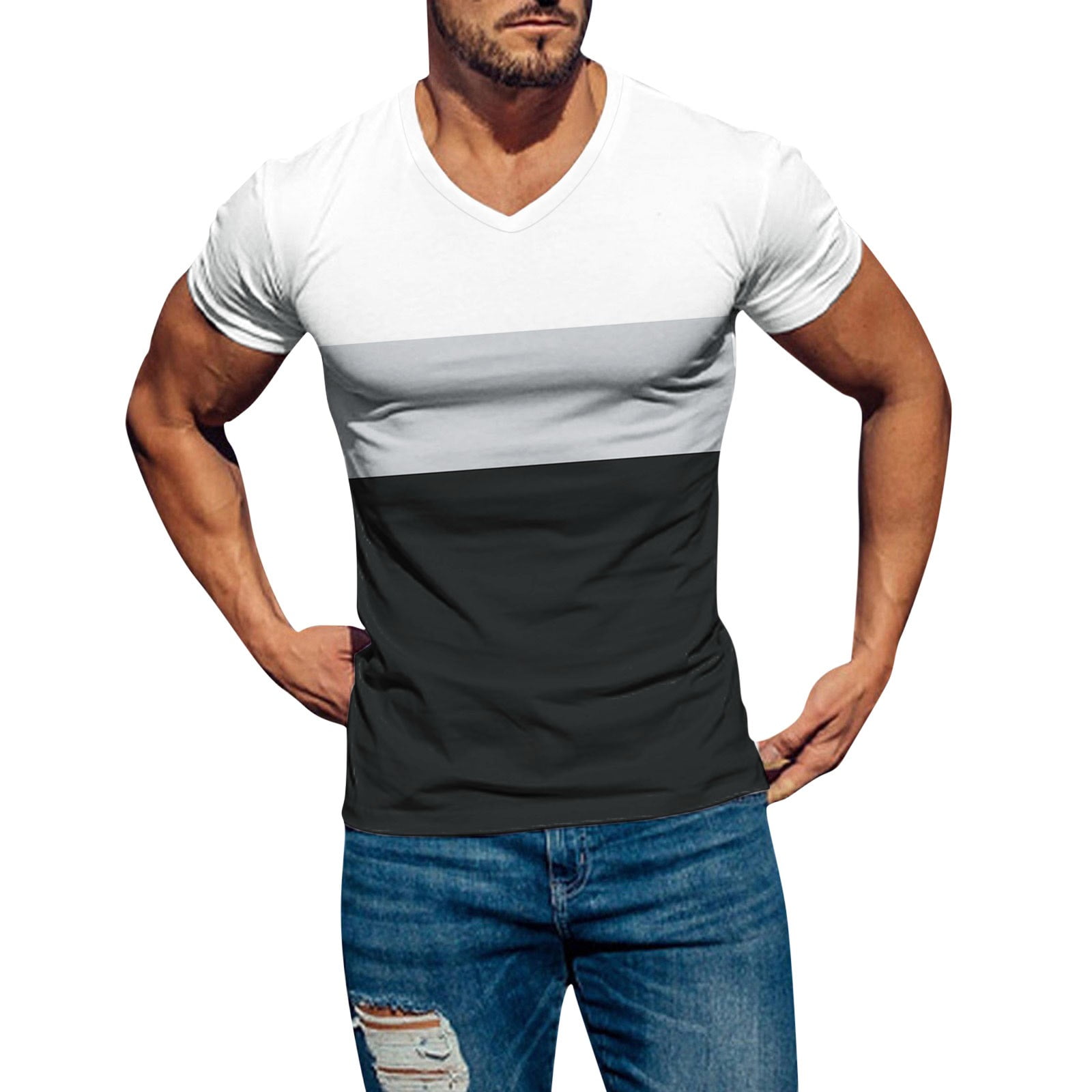 KI 8jcuD Mens Soft Stretch Cotton Solid Short Sleeve V Neck Slim