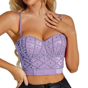 KI-8jcuD Tank Tops for Women Trendy Womens Corset Top Bustier Corset Top Tight Fitting Corset Tank Top Suspender Top Solid Short Fashion All Lace Top PurpleXS