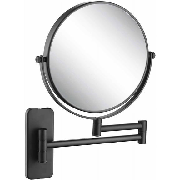 KIBI Circular Wall Mount Makeup Mirror, Dual-Sided 1x/5x Magnifying Mirror with Extendable Arm, 360° Swivel, Solid Brass Construction for Durability and Style (Matte Black - KMM100)
