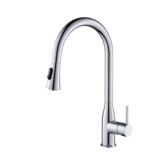 Kibi USA High Arc Pull Out Single Level Lead Free Brass Kitchen Faucet with Sprayer and Magnetic Docking Chrome