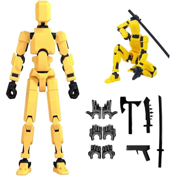 KIBOO Titan13 Action Figure,2026 New Robot Action Figures with Multiple Accessories,3D Printed Action Figure,Multi Jointed Action Figures,Dummy Robot 13 Figure Desktop Decorations(Yellow)