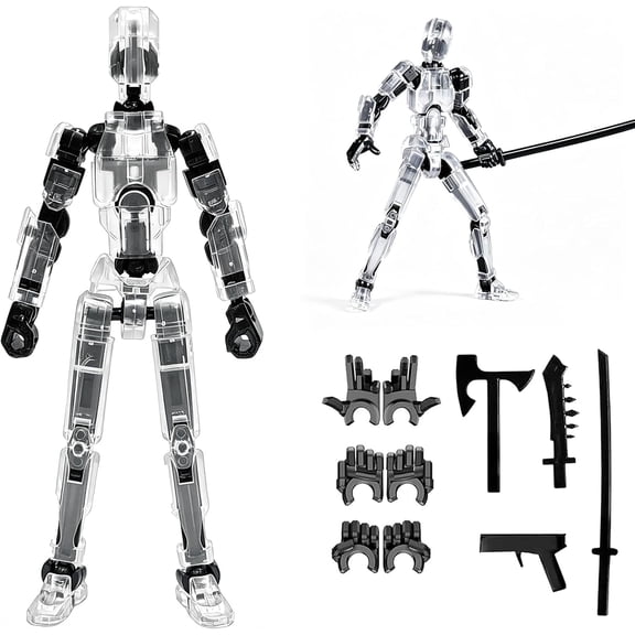 KIBOO Titan13 Action Figure,2026 New Robot Action Figures with Multiple Accessories,3D Printed Action Figure,Multi Jointed Action Figures,Dummy Robot 13 Figure Desktop Decorations(Transparently)