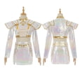 thumbnail image 1 of KIBOO Women Pop Star Costume, Pop Idol Singer Complete Stage Outfit, 6-Piece Top and Shorts Set with Belt, Waist Accessory and Earrings, Adult Halloween Cosplay Costume, 1 of 6