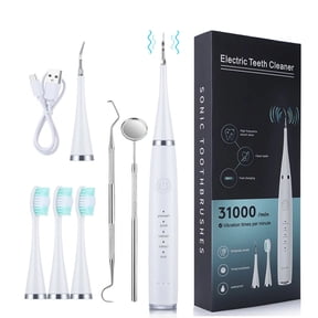 KIBVOE Electric Sonic Dental Calculus Remover For Teeth Whitening USB Rechargeable Portable Tooth Cleaner Tool KitWhite).