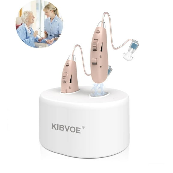 KIBVOE Personal hearing aids Rechargeable, Noise Reduction In-Ear Digital Personal hearing aids for Seniors, Enhances Speech and Audio hearing aid Invisible beige pair