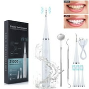 KIBVOE Plaque Ultrasonic Teeth Cleaner, Remover for Teeth With LED Light Tooth Stains Whiten Tool Kit For Kids Adult With 3 Modes White.
