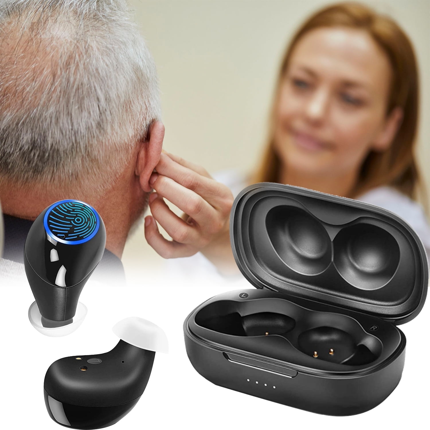KIBVOE Rechargeable Sound Amplifier Digital Adults Seniors Amplifier, Mini Completely-in-Canal Sound Amplifier, Comfortable Wearing , Black, Pair