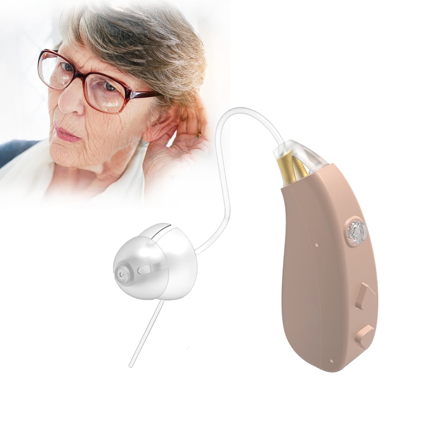 KIBVOE Hearing Aids for Senior, Rechargeable Hearing Aids of Seniors and Adults, Single Pack（Beige）