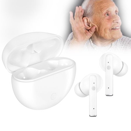 KIBVOE Rechargeable Sound Amplifiers For Ears, Digital Sound Amplifiers with Portable Charging Case, Volume Adjustable, in-Ear Sound Devices for Seniors, 1 Pair, White